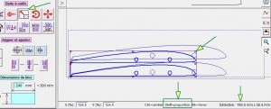 1 - Faire glisser le profil d'aile dans le bloc, puis utiliser l'outil d'étirement sur un des coins, avec la touche Majuscule/Shift enfoncée pour mettre le profil à la dimension finale.